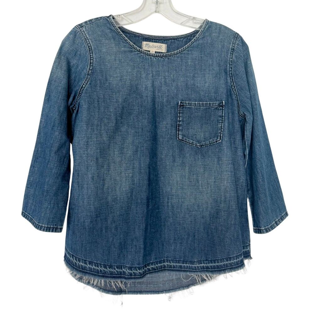 Madewell Cotton Denim Long Sleeve Shirt Pullover Top Women's Size XS Dark Wash